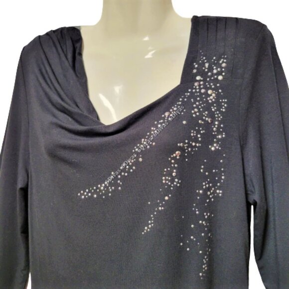 𝅺BAMBOO Viscose Black Long Sleeved Cowl Top with Sequins   Size  M - NWOT - Picture 2 of 7